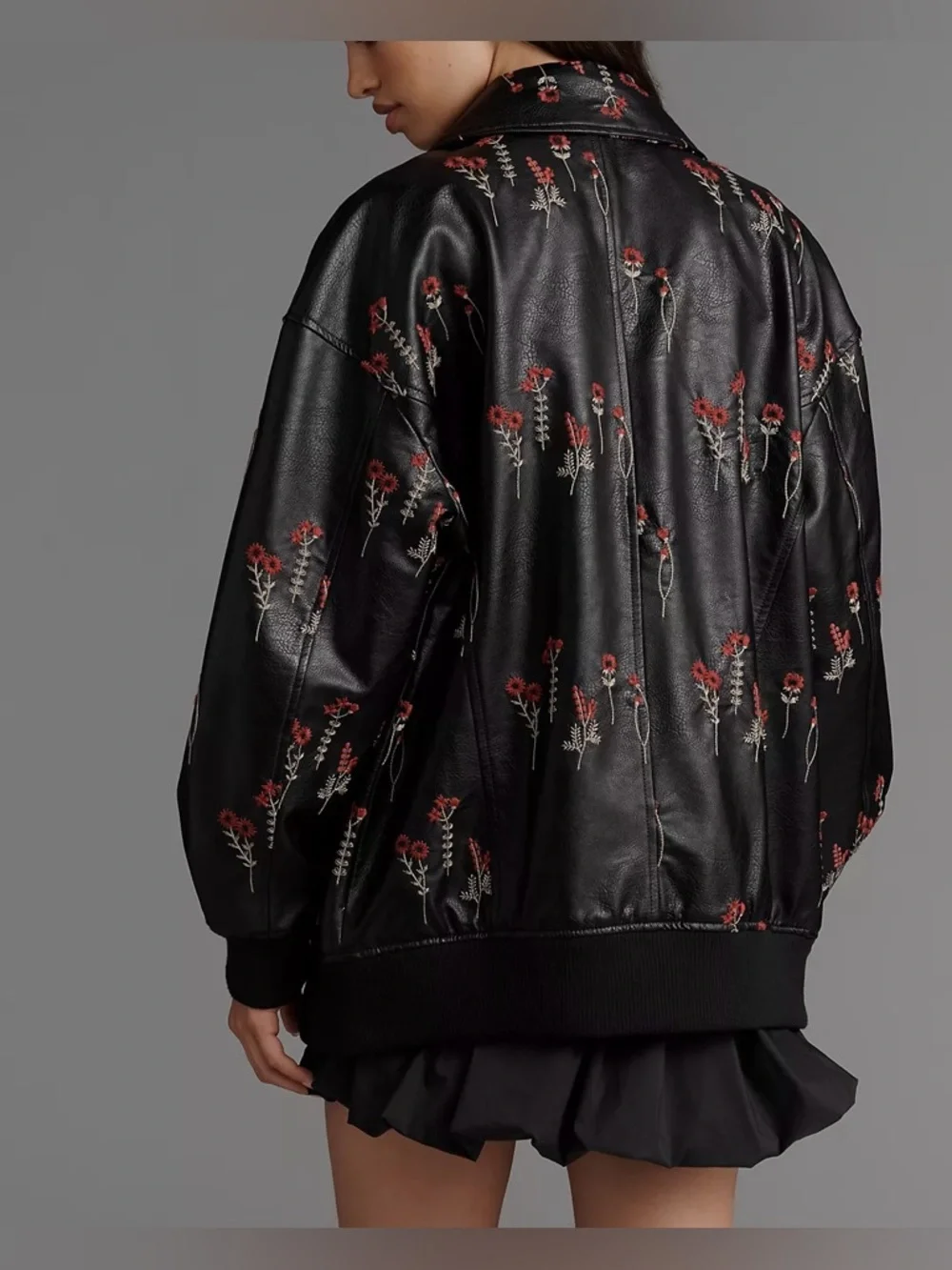 NWOT Anthropologie Maeve Faux Leather Floral-Embroidered Bomber Jacket - small - Picture 5 of 9